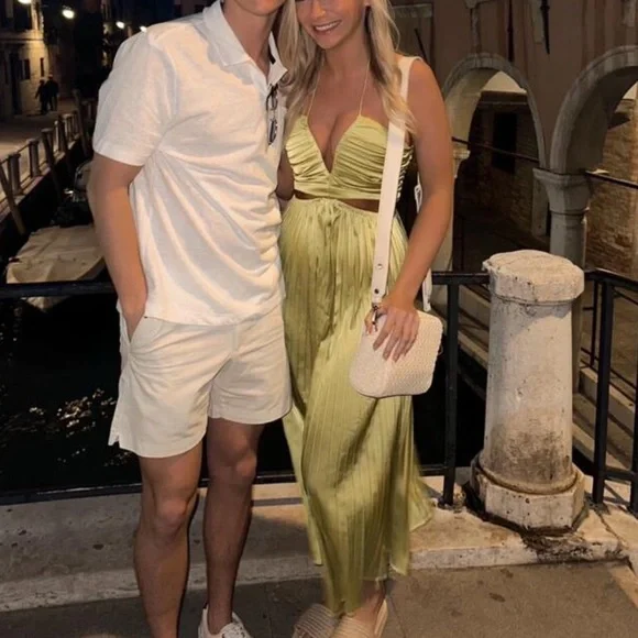 Pink Cut Out Ruched Halter neck pleated Satin midi Dress- straps can criss cross - Picture 12 of 14